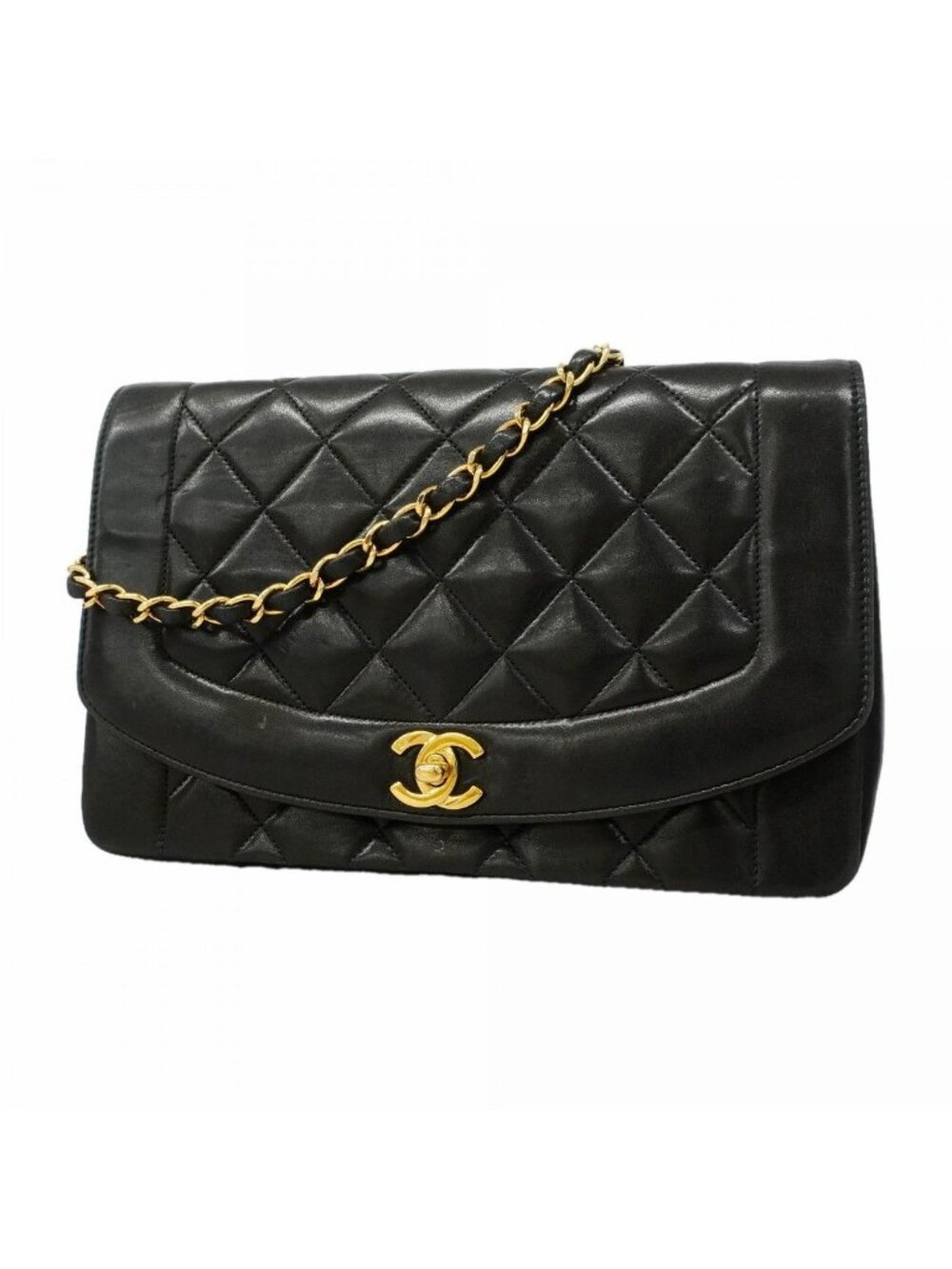 Chanel Shoulder Bag Diana Lambskin Black Gold